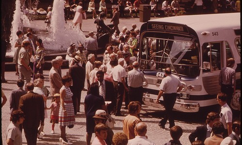 Cincinnati Bought the Privately-Owned Transit System Renamed It “Metro” and Put New Paint on the Buses. the New System Is Introduced at Noontime in Downtown Fountain Square 08/1973